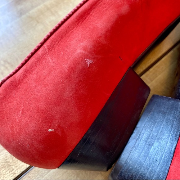 YSL YVES SAINT LAURENT Shoes Vintage Pumps Loafers Red Logo Italy Velvet Flats - Picture 8 of 16